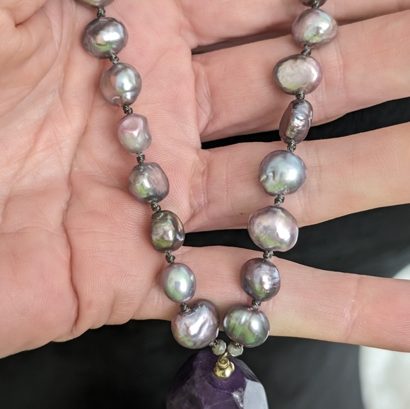 Chico's Retired Purple Feather Pendant Necklace Natural Pearl - Picture 4 of 12